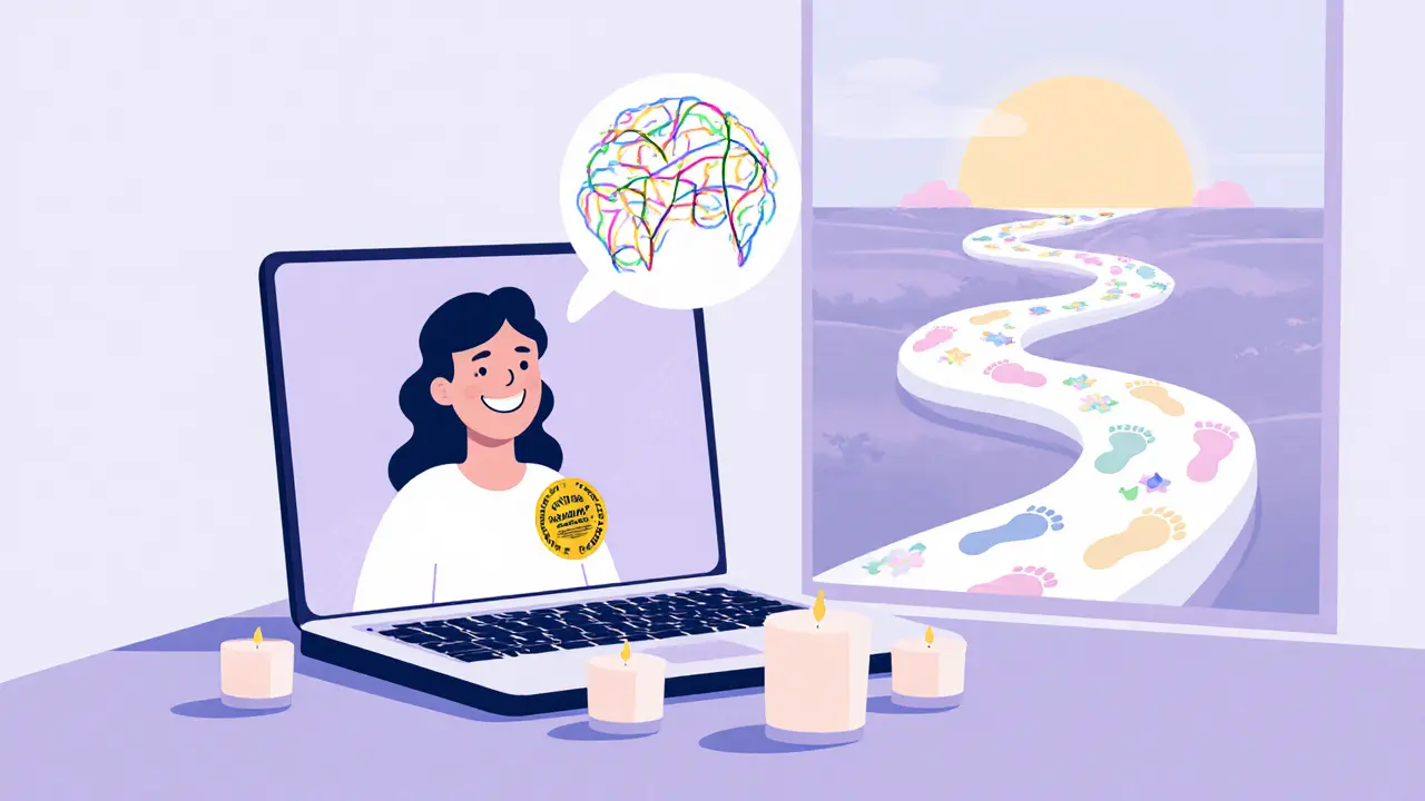 Online terapie na laptopu, zářivý mozek a cesta k uzdravení, představuje budoucí směřování.