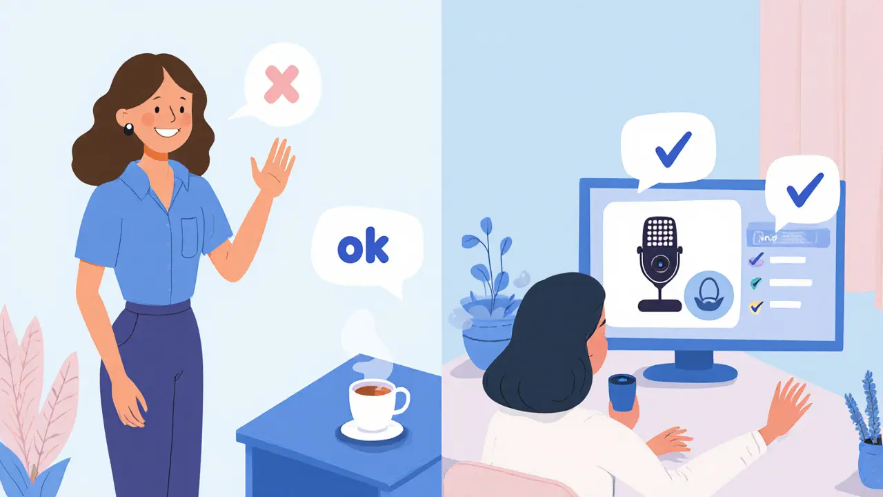 Terapeut a klient se setkávají přes videohovor, kontrolují kameru a mikrofon.