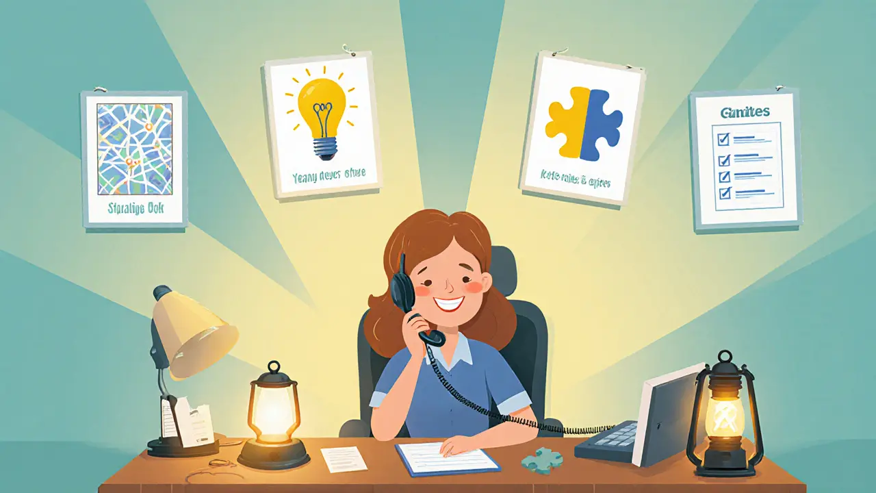 Operátor v krizovém centru mluví po telefonu, vedle něj jsou diagramy fází intervence.