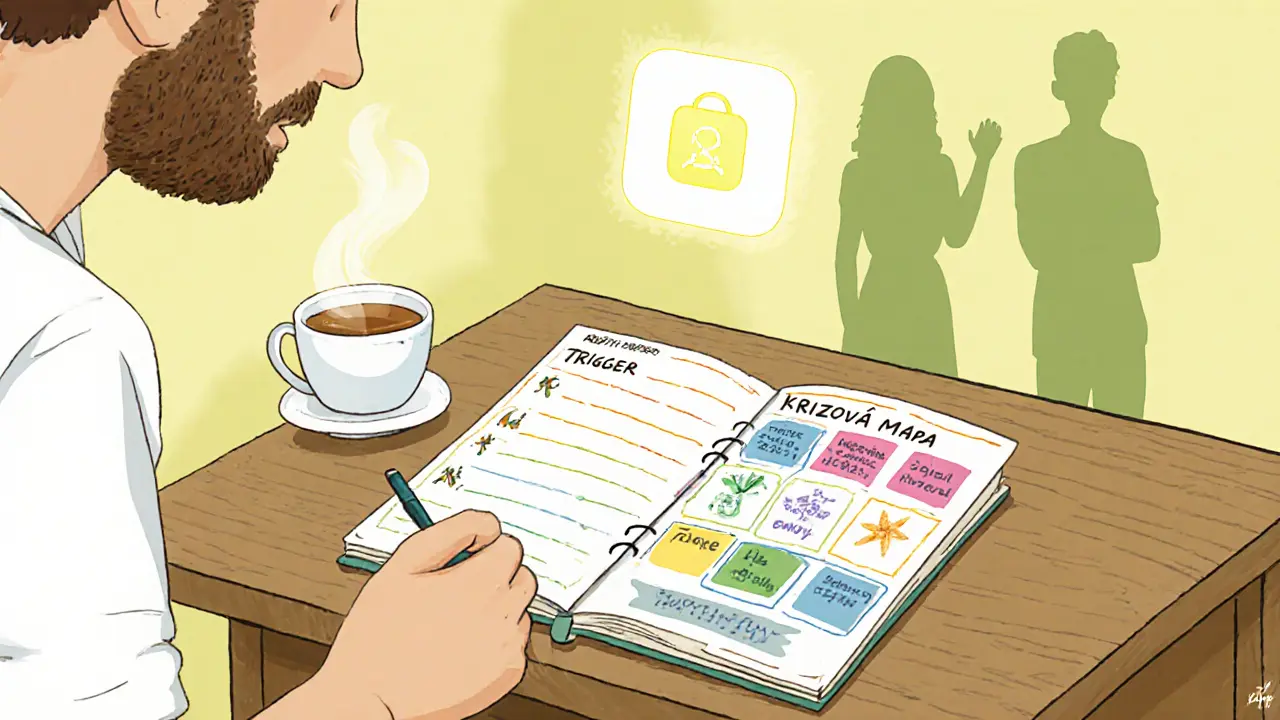 Jedinec zapisuje krizovou mapu a odměňuje se šálkem čaje, doprovázený přáteli.