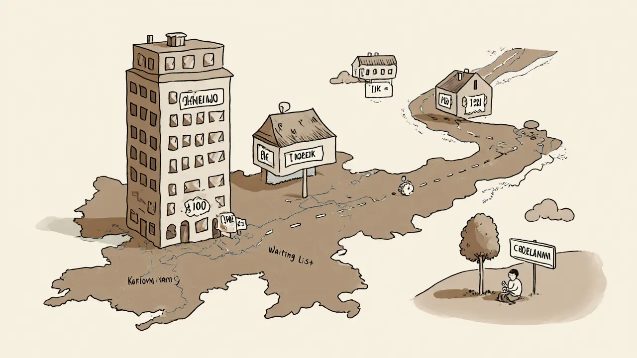 Mapa Česka s cenami terapie v různých městech a dlouhou cestou čekání na venkově.