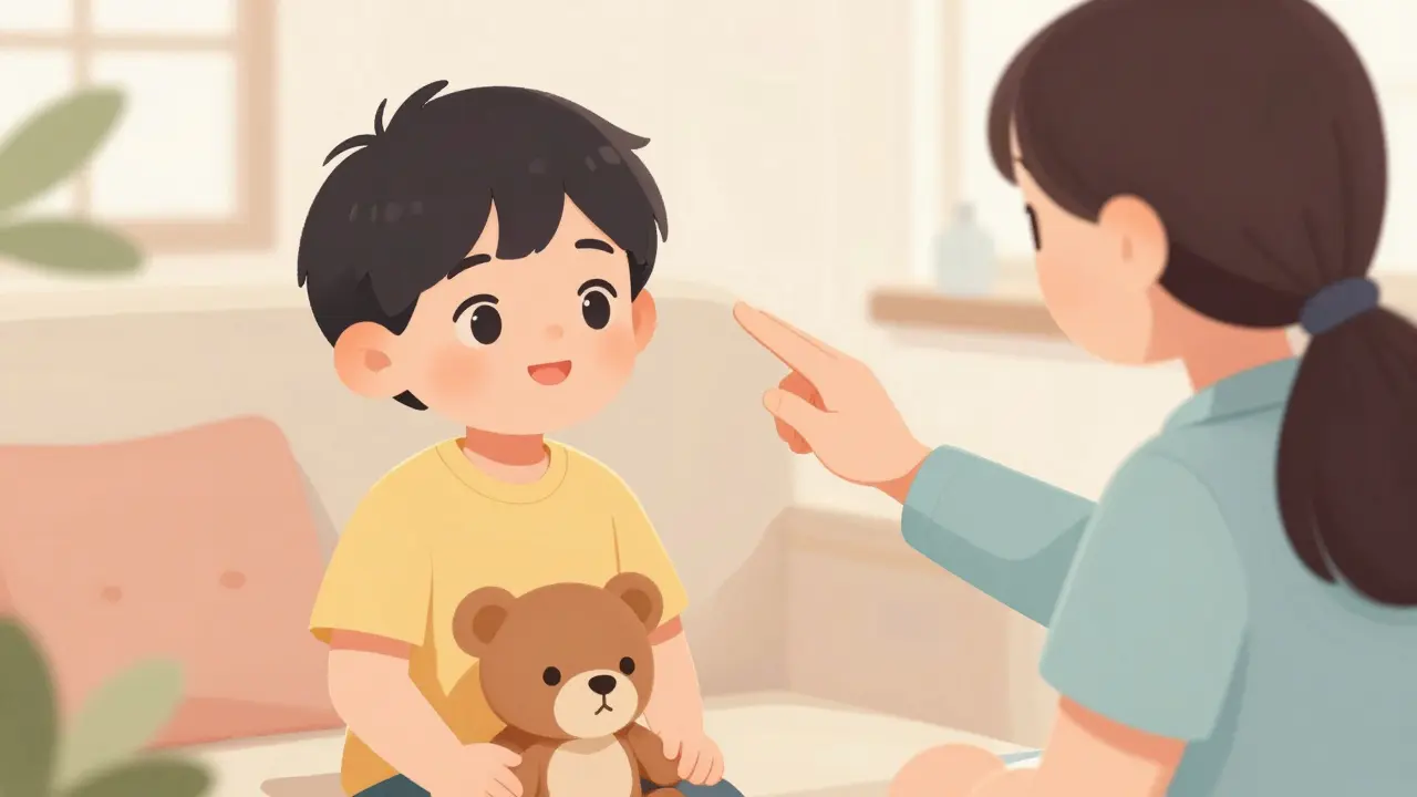 Dítě sleduje pohyb ruky terapeuta během EMDR terapie.