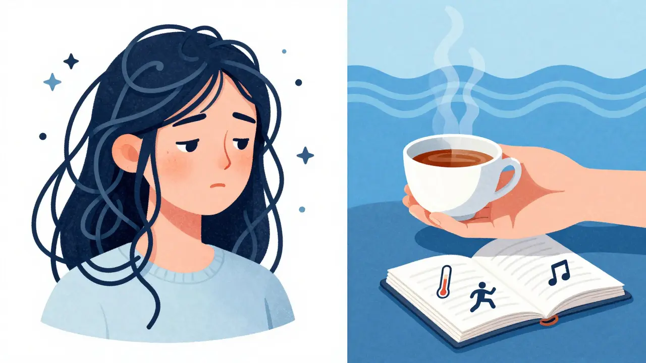 Dvě strany jedné osoby: jedna zapečetěná temnými nitěmi emocí, druhá klidná s DBT nástroji na stole.