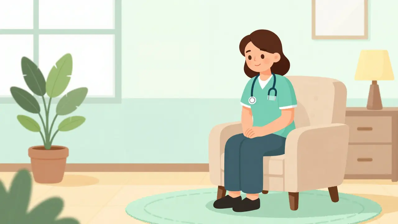 Přátelský terapeut v krizovém centru v uklidňující místnosti.