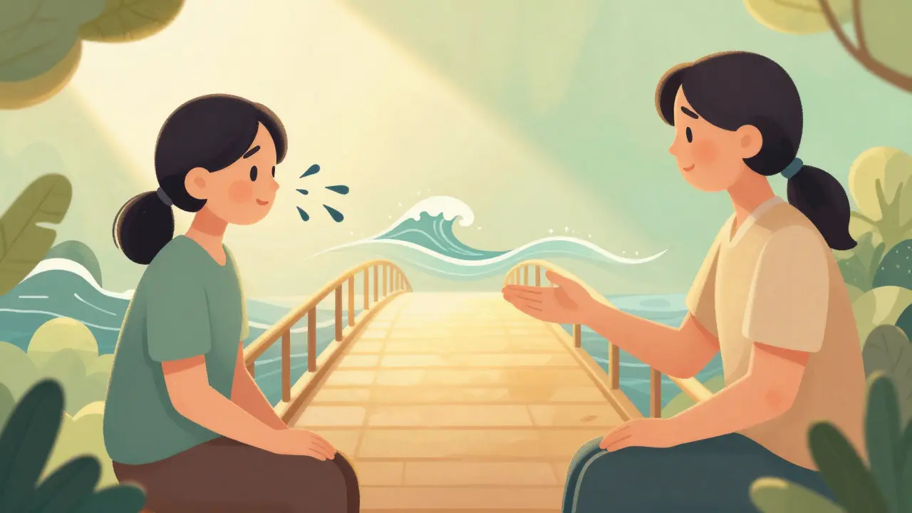 Teplá ilustrace empatické terapie a budování důvěry mezi odborníkem a pacientem.