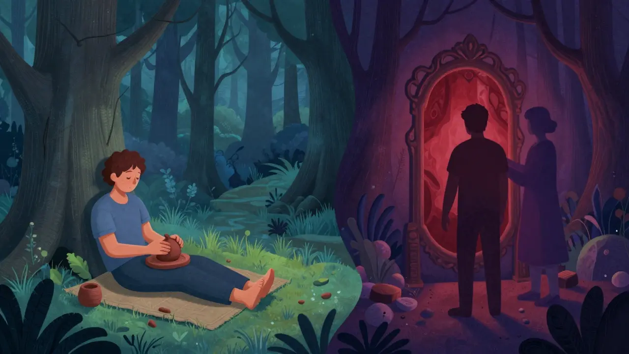 Ilustrace rozdílů mezi relaxací a hlubokou terapií uměním