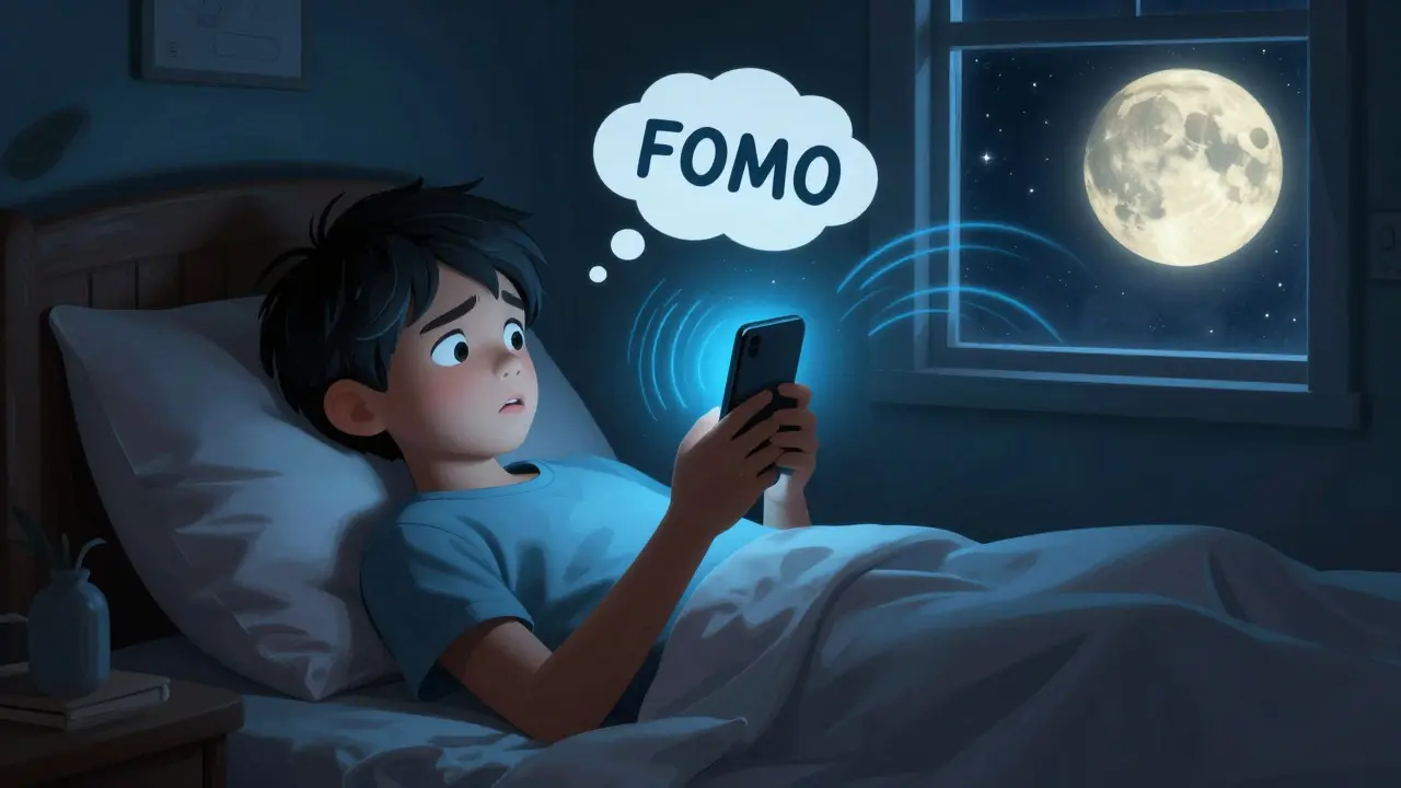 Dospívající s telefonem ruší spánek modrým světlem