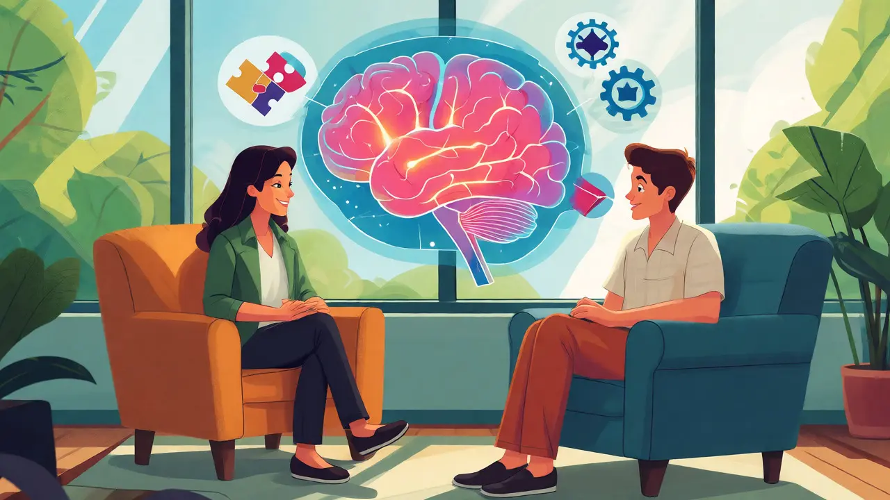 Ilustrace terapie ADHD s vizualizací fungování mozku
