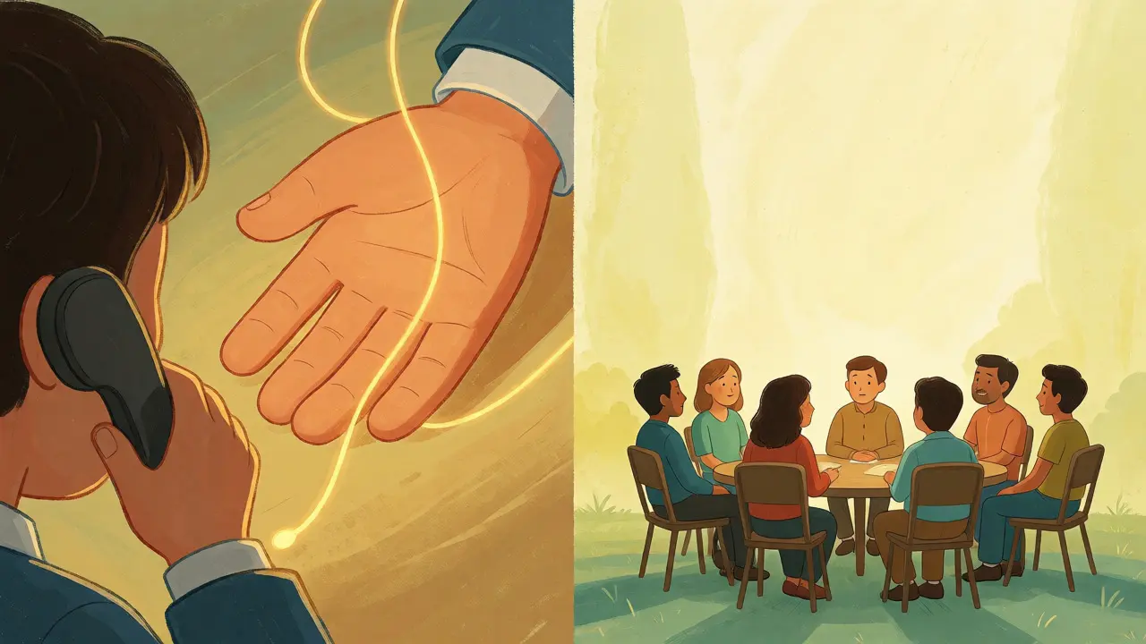 Ilustrace spojení s krizovou linkou a podpůrné skupiny lidí